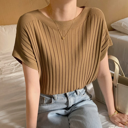 TDN-0062  캐주얼 가오리 스트라이프 니트 반팔